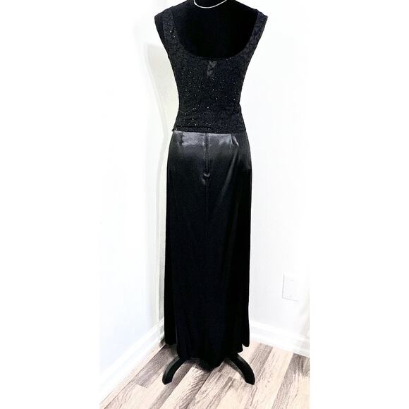 VTG Prom Dress Maxi Y2K 90s Beaded 2 Pc Black Gothic Grunge Goth Romantic Satin - Picture 2 of 16